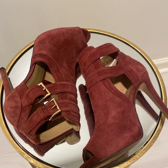 MK WINE Booties 7M Peep Toe Platform - Picture 5 of 8